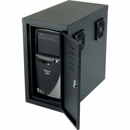GLOBAL INDUSTRIAL CPU Side Cabinet with Front/Rear Doors and 2 Exhaust Fans, Black 249309ABK